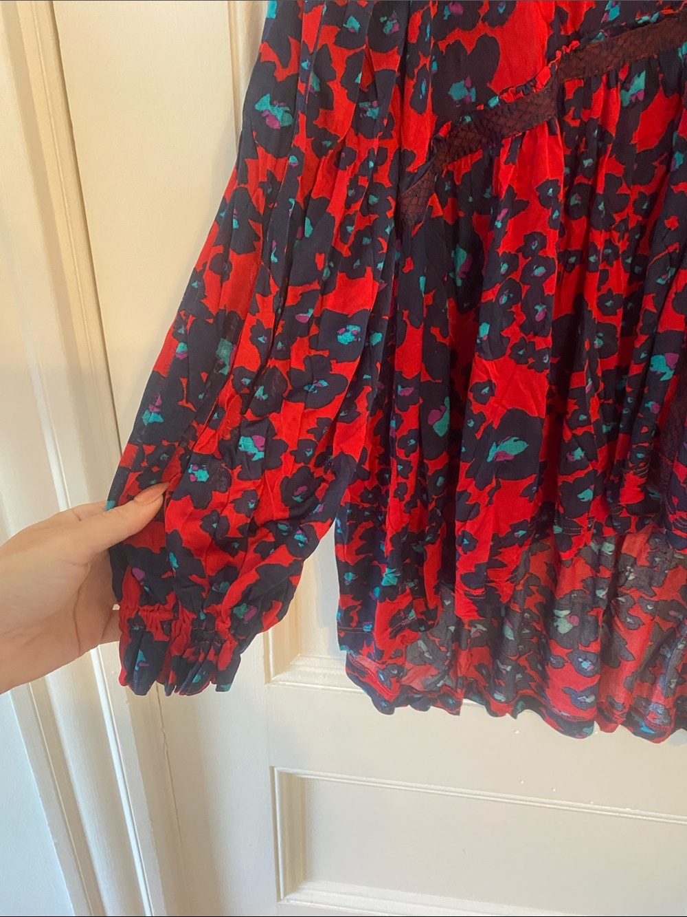 Free People Red Floral Button-Front Tiered Dress - Picture 2 of 4